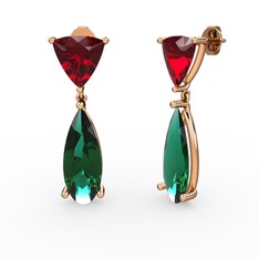 Garnet ve yeşil kuvars 14 ayar rose altın küpe
