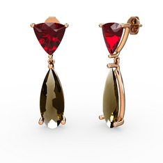 Garnet ve dumanlı kuvars 14 ayar rose altın küpe
