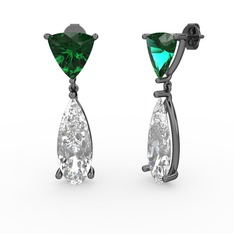 Yeşil kuvars ve swarovski 925 ayar siyah rodyum kaplama gümüş küpe