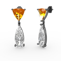 Sitrin ve swarovski 925 ayar siyah rodyum kaplama gümüş küpe