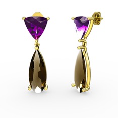 Ametist ve dumanlı kuvars 8 ayar altın küpe