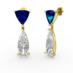 Lab safir ve swarovski 18 ayar altın küpe