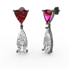 Rodolit garnet ve swarovski 925 ayar siyah rodyum kaplama gümüş küpe
