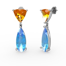 Arowana Küpe - Sitrin ve akuamarin 14 ayar beyaz altın küpe #uy4zwa