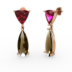 Arowana Küpe - Rodolit garnet ve dumanlı kuvars 8 ayar rose altın küpe #vdg5hl