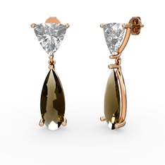 Swarovski ve dumanlı kuvars 8 ayar rose altın küpe
