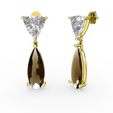 Swarovski ve dumanlı kuvars 18 ayar altın küpe