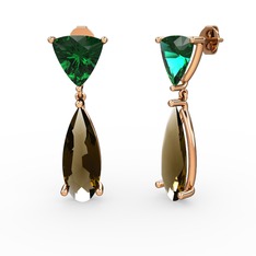 Arowana Küpe - Yeşil kuvars ve dumanlı kuvars 8 ayar rose altın küpe #wv24dc