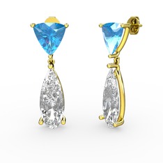 Arowana Küpe - Akuamarin ve beyaz zirkon 14 ayar altın küpe #x188mi