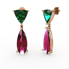 Yeşil kuvars ve rodolit garnet 18 ayar rose altın küpe