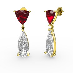 Garnet ve swarovski 8 ayar altın küpe