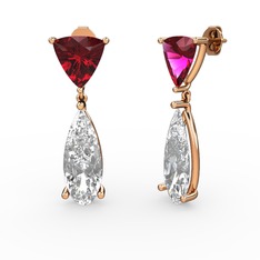 Arowana Küpe - Rodolit garnet ve beyaz zirkon 925 ayar rose altın kaplama gümüş küpe #zf2mhz