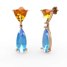 Arowana Küpe - Sitrin ve akuamarin 8 ayar rose altın küpe #zxpfva