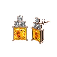 Areli Kare Küpe - Sitrin ve swarovski 18 ayar rose altın küpe #10nd4uk
