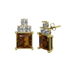 Dumanlı kuvars ve swarovski 925 ayar altın kaplama gümüş küpe
