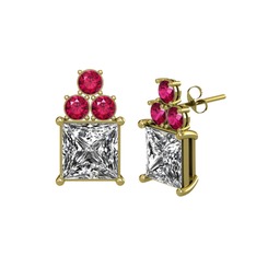 Areli Kare Küpe - Swarovski ve rodolit garnet 8 ayar altın küpe #11hl5d6