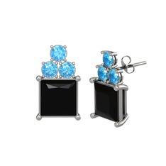 Areli Kare Küpe - Siyah zirkon ve akuamarin 14 ayar beyaz altın küpe #11i4i2y