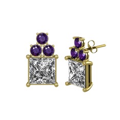 Areli Kare Küpe - Swarovski ve ametist 8 ayar altın küpe #12bcl8j