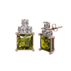Peridot ve swarovski 18 ayar rose altın küpe