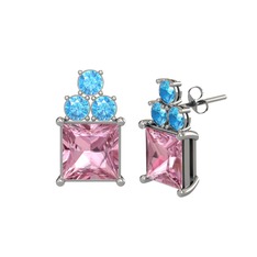 Pembe kuvars ve akuamarin 925 ayar gümüş küpe
