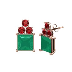 Kök zümrüt ve garnet 18 ayar rose altın küpe