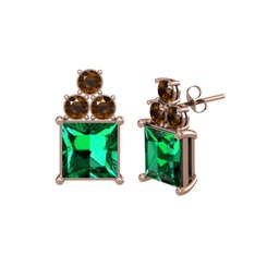 Areli Kare Küpe - Yeşil kuvars ve dumanlı kuvars 8 ayar rose altın küpe #13qiu23