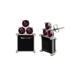 Areli Kare Küpe - Siyah zirkon ve kök yakut 925 ayar gümüş küpe #13r6tiw