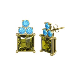 Areli Kare Küpe - Peridot ve akuamarin 8 ayar altın küpe #13z0m1r