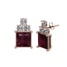 Areli Kare Küpe - Kök yakut ve swarovski 8 ayar rose altın küpe #158uix2