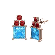 Areli Kare Küpe - Akuamarin ve garnet 925 ayar rose altın kaplama gümüş küpe #15pe7ad