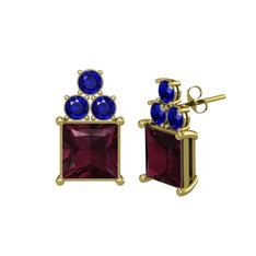 Areli Kare Küpe - Kök yakut ve lab safir 8 ayar altın küpe #15psydi