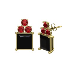 Areli Kare Küpe - Siyah zirkon ve garnet 14 ayar altın küpe #15w1mb