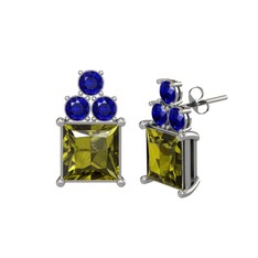 Peridot ve lab safir 14 ayar beyaz altın küpe