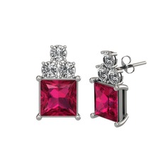 Rodolit garnet ve beyaz zirkon 14 ayar beyaz altın küpe