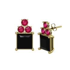 Areli Kare Küpe - Siyah zirkon ve rodolit garnet 14 ayar altın küpe #16oypm1