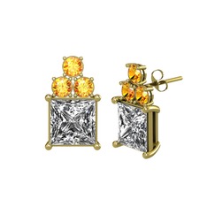 Areli Kare Küpe - Swarovski ve sitrin 8 ayar altın küpe #174ef3u