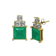 Areli Kare Küpe - Kök zümrüt ve swarovski 18 ayar altın küpe #17go0vk