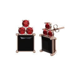 Areli Kare Küpe - Siyah zirkon ve garnet 8 ayar rose altın küpe #17mg0i1