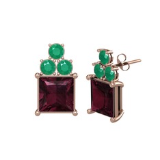 Areli Kare Küpe - Kök yakut ve kök zümrüt 8 ayar rose altın küpe #18w1n2f