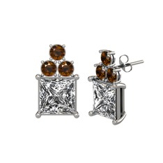 Swarovski ve dumanlı kuvars 14 ayar beyaz altın küpe