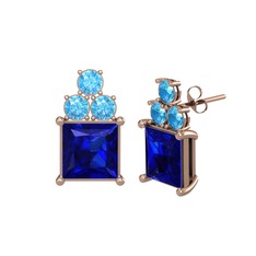 Areli Kare Küpe - Lab safir ve akuamarin 925 ayar rose altın kaplama gümüş küpe #198ek35