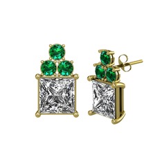 Areli Kare Küpe - Swarovski ve yeşil kuvars 8 ayar altın küpe #198hspk