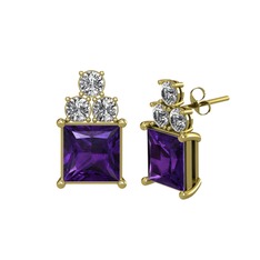 Areli Kare Küpe - Ametist ve swarovski 14 ayar altın küpe #1a5yiiq