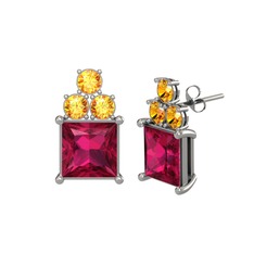 Rodolit garnet ve sitrin 18 ayar beyaz altın küpe