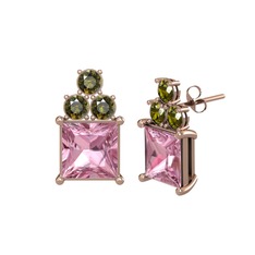 Pembe kuvars ve peridot 18 ayar rose altın küpe