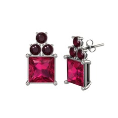 Rodolit garnet ve kök yakut 18 ayar beyaz altın küpe