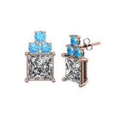 Areli Kare Küpe - Swarovski ve akuamarin 8 ayar rose altın küpe #1b6ua0h
