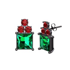 Yeşil kuvars ve garnet 925 ayar siyah rodyum kaplama gümüş küpe