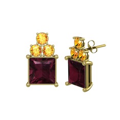 Areli Kare Küpe - Kök yakut ve sitrin 925 ayar altın kaplama gümüş küpe #1cwmefy