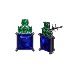 Areli Kare Küpe - Lab safir ve yeşil kuvars 925 ayar siyah rodyum kaplama gümüş küpe #1cy5zyb